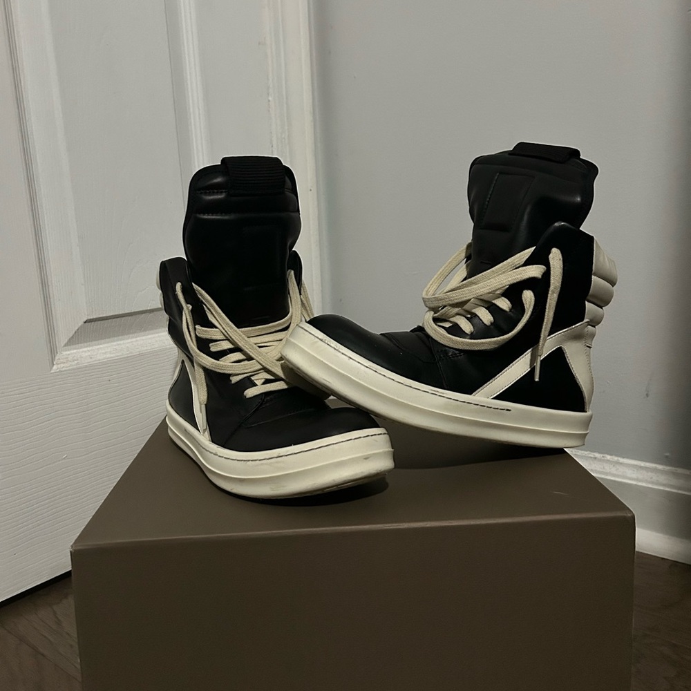 Rick Owens Black and White High-Top Sneakers